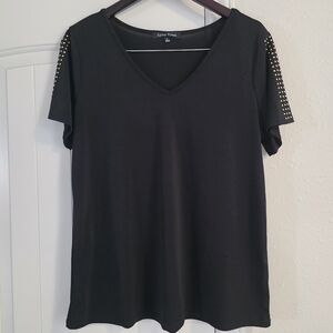 Lynn Ryan Black Gold Embellished Sleeves Blouse Large